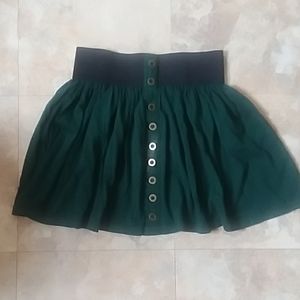 Dark Green Pleated Skirt with Buttons